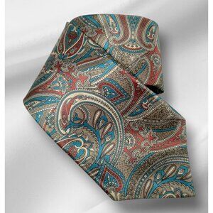 Geoffrey Beene Mens Vintage Italian Silk Red and Blue Paisley Necktie